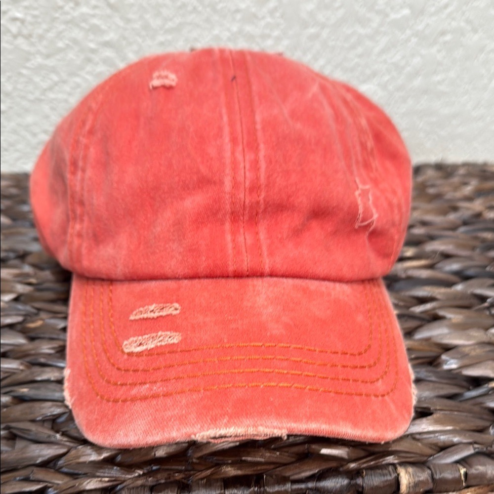 CC Distressed Orange Ponytail Adjustable Hat Hook & Loop Hat One Size NWT